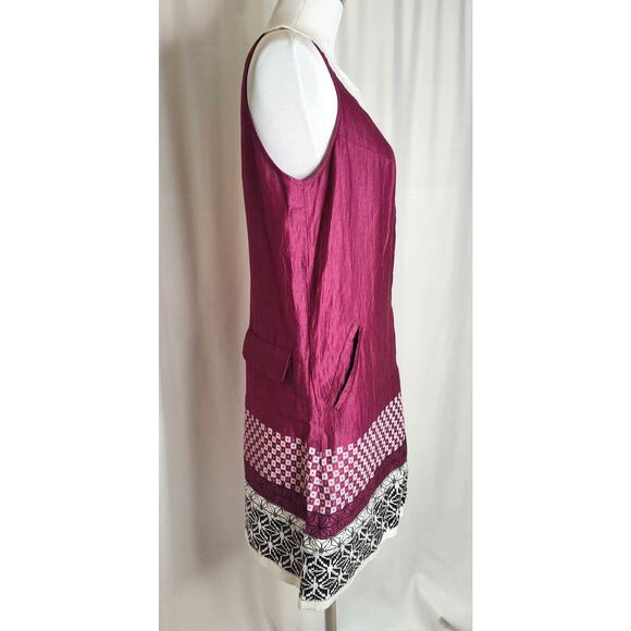 Pianura Studio Linen Blend Tunic Dress Eggplant Purple Geometric Design Size 44 - Picture 2 of 12